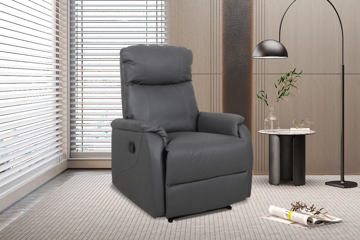 Relaxfauteuil Tokio – Manueel Verstelbaar – PU Lederlook Grijs – 76 x 90 x 160 cm