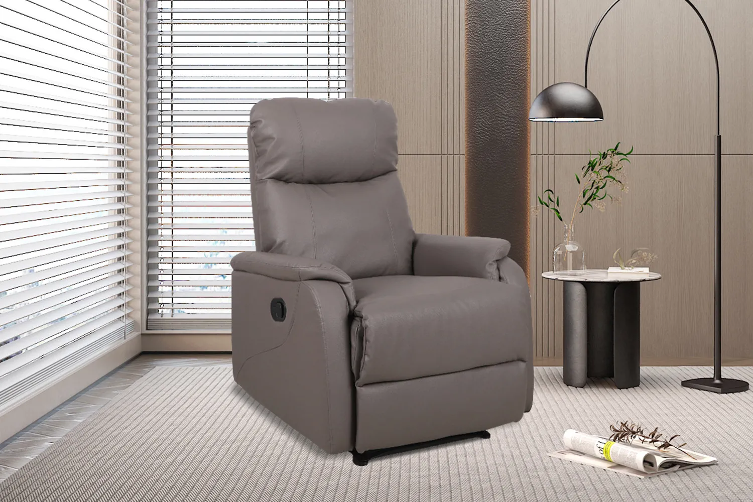 Relaxfauteuil Tokio – Manueel Verstelbaar – PU Lederlook Taupe – 76 x 90 x 160 cm